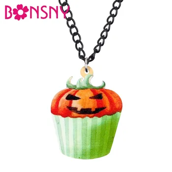 Bonsny Акриловое Ожерелье с тыквенным кексом на Хэллоуин, Уникальные пищевые украшения для женщин, девочек, подростков, подарок оптом