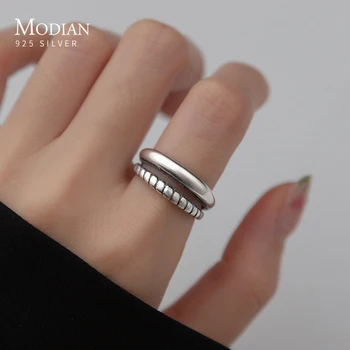 Винтажное Открытое кольцо из стерлингового серебра 925 пробы Modian, размер 4-6, Кольцо для женщин, Ювелирные украшения, Модное Брендовое кольцо с геометрическим рисунком, подарок на Помолвку