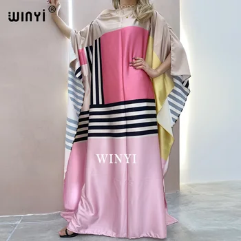 Модный блогер Ближнего Востока Рекомендует Популярные Шелковые кафтаны с принтом, Макси-платья, Свободные Летние Пляжные Богемные кафтаны, длинное платье