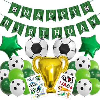 1 комплект Зеленых футбольных шаров из фольги На День Рождения, Баннер, Футбольный трофей, Фанаты, Украшение для Вечеринки по случаю Дня рождения, игрушки для мальчиков, Игровой флаг