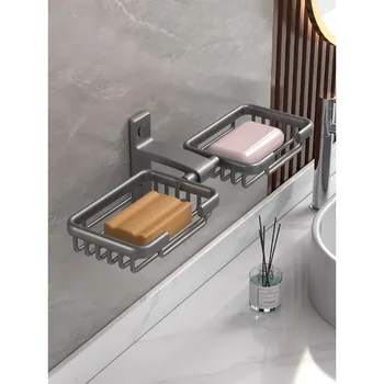 Туалетная мыльница на присоске, настенный стеллаж для хранения мыльной сетки без перфорации, двухслойная мыльница для ванной комнаты, креативный дренаж