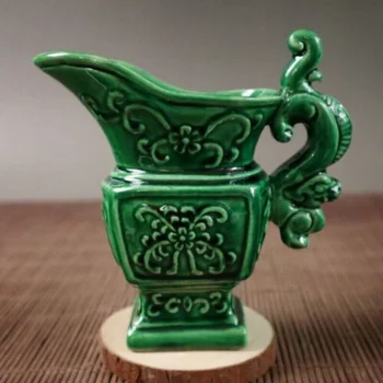 Старинный китайский Фарфоровый Бокал для вина с зеленой глазурью и цветочным узором