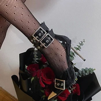 Металлическое украшение, женская обувь в уличном стиле в стиле панк, шпильки, пикантная женская обувь с острым носком для зрелых, показ мод для вечеринок, Zapatos De Mujer