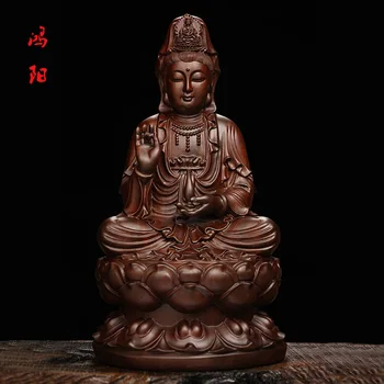 Черное дерево, резные украшения Гуаньинь Бодхисаттвы, сидящий лотос, статуи Будды Гуаньинь, изделия ручной работы, статуи богов