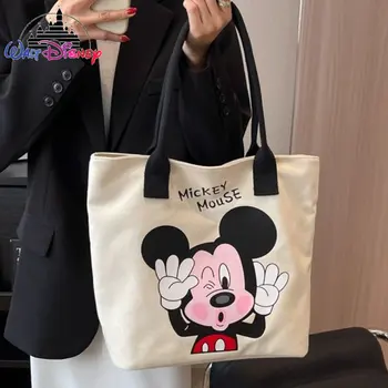 Новая женская сумка Disney Mickey, Роскошная брендовая женская сумка через плечо, Большая вместительность, Высококачественная мультяшная модная холщовая сумка-тоут