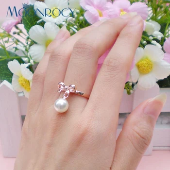 Кольца с имитацией жемчуга Цвета Розового золота MOONROCY, Модные свадебные кольца с кристаллами, ювелирные изделия для женщин, подарок, Прямая поставка
