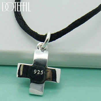 DOTEFFIL Ожерелье с крестом из стерлингового серебра 925 Пробы, черная Веревочная цепочка Для женщин, Свадебные украшения для Помолвки