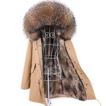 MAOMAOKONG 2022, Съемная куртка с капюшоном на подкладке из кроличьего меха, Женские зимние пальто С натуральным лисьим воротником, Парка из натурального меха, Женская одежда