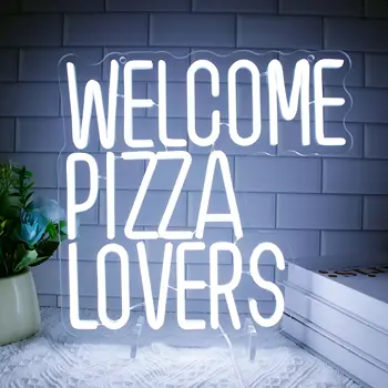 Добро пожаловать Любителям пиццы Неоновые Вывески USB Настенный декор Неоновые лампы для Кухни Пиццерии Ресторана Магазина продуктов Питания Бара Вечеринки Паба Спальни