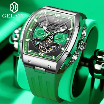 GELATU Роскошные, лидирующий бренд, Многофункциональные мужские часы Tourbillon, Высококачественные автоматические механические часы, Сапфировый Reloj Hombre
