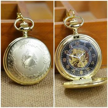 Роскошные Механические Карманные часы с золотой резьбой для мужчин и женщин, корпус в стиле Стимпанк, с гравировкой в виде цветка, Римская цифра, брелок, цепочка, Подвесные часы