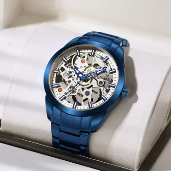 Blue Ocean Модные повседневные дизайнерские кварцевые часы со скелетом из нержавеющей стали, Мужские часы, Лучший бренд класса Люкс, кварцевые часы, подарок