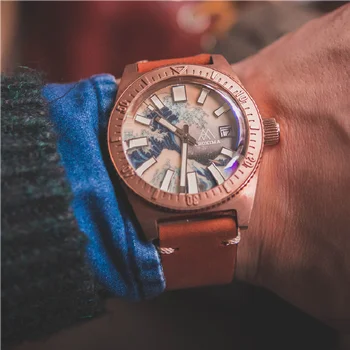 Proxima Watch CUSN8 Бронзовые механические мужские автоматические часы для Дайверов, люминесцентное сапфировое стекло C3, браслет из натуральной кожи, мужские часы