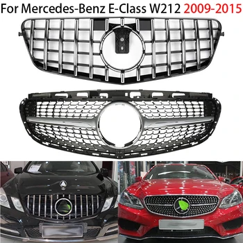 Для Mercedes Benz E Class W212 2009-2015 Передняя решетка радиатора Гоночного бампера, верхняя Решетка для подтяжки лица, Стайлинг автомобиля, черный/Серебристый
