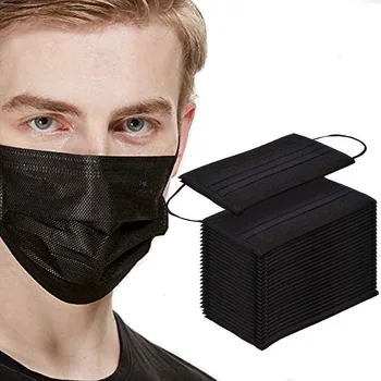 50 шт., 4 слоя, черный фильтр, Антибактериальные Одноразовые маски, маски для лица, защита от пыли, безопасная PM2.5, защитная маска из нетканого материала, обработанная расплавом