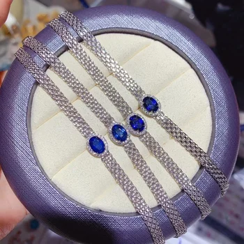 Сапфировый браслет из стерлингового серебра 925 пробы, женские ювелирные изделия, сертификат на ношение, Роскошный браслет, Теннисный браслет