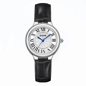 Женские часы DOM, кожаные минималистичные кварцевые высококачественные деловые женские часы, водонепроницаемые модные G-1673L-7M