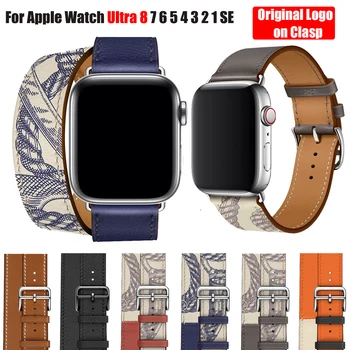 Ремешок из натуральной кожи для Apple Watch Ultra Band 8 7 6 5 4 3 2 1 SE, браслет Apple Watch Band 49/45/41/44/40/42/38 мм для iWatch