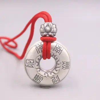 Настоящий кулон из тонкого серебра 999 пробы, буддийский круг Сутры с красным шнуром, ожерелье