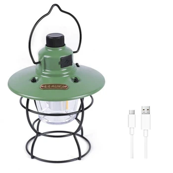 1 шт., Ретро кемпинговые фонари, лампа для палатки, USB перезаряжаемая аварийная портативная лампа для лошадей (светло-зеленый)