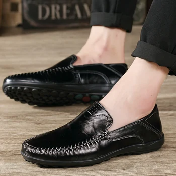 Мужская повседневная обувь, Роскошный бренд 2023, Кожаные мужские Лоферы, Мокасины, Дышащие Слипоны, Черные туфли для вождения, Большие размеры 38-47