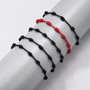 Модный браслет из красной нити ручной работы с 7 узлами для защиты, Счастливый Амулет и браслет из веревки для дружбы, подарок для пары ювелирных изделий