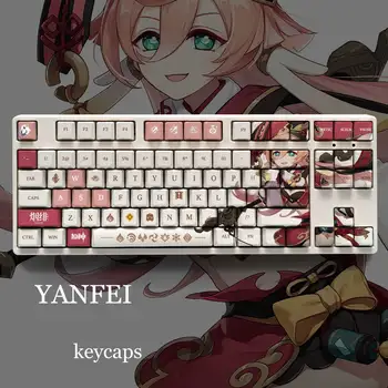 Игра Genshin Impact Yanfei 108 Key Cap PBT Сублимация красителя OEM Высота MX Переключатель Поперечной Оси Механическая Клавиатура Keycap Otaku Подарок