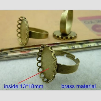 20 шт Кольцевая основа с рамкой 13 * 18 мм, регулируемые овальные настройки с покрытием из античной бронзы, латунные кольцевые заготовки для DIY