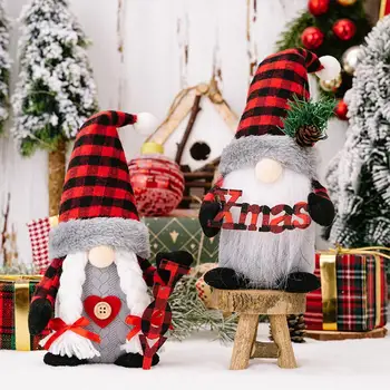 Стоящий Рождественский гном, Радостный Рождественский Гном, Стоящий Рождественский орнамент с клетчатой остроконечной шляпой, Пышной бородой, Милый безликий дизайн
