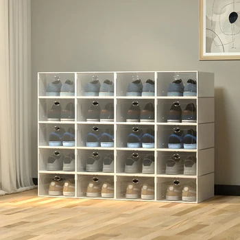 (20) Прозрачные коробки для хранения обуви, Откидной Пластиковый штабелируемый держатель для кроссовок, Коробка-органайзер