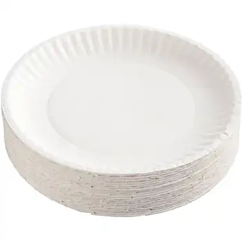 AJM Packaging Corporation Gold Label 9-дюймовые бумажные тарелки с покрытием, белые, 100 грамм, (Упаковка из 10 штук) Одноразовая посуда для вечеринок
