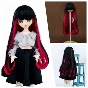 Кукольный парик BJD 1/3 Длиной 8-9 дюймов с Прямыми волосами, Черный, Красный для куклы BJD/SD/Smart/MSD/Minifee/Yosd