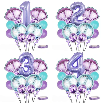 Набор воздушных шаров Для вечеринки в стиле Русалки, Фиолетовый Номер, Фольгированный баллон, Украшение для Дня рождения Маленькой Русалки, Воздушные Шары, Детский душ