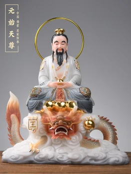 Даосские три статуи династии Цин из белого мрамора Господа Лао Цзы, Линбао Тяньцзунь, Юаньши Тяньцзунь, даосские украшения для украшения стола поклонения
