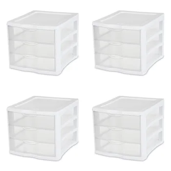 Блок для стерилизации с 3 выдвижными ящиками, пластиковый, белый, набор из 4