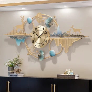 Современные роскошные настенные часы из кованого железа с Оленем Гинкго, Настенная роспись для дома, гостиной, Ремесла, Ресторан, рынок, наклейка на стену, Украшение