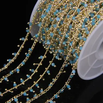 5-метровые круглые бусины диаметром 2 мм, голубые апатитовые четки, цепочка с золотой проволокой, обернутая цепочкой, ожерелье 