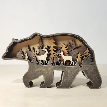Рождественские деревянные поделки, креативные украшения для дома в североамериканском лесу с животными, украшения в виде лося, бурого медведя