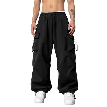 Мужские Эластичные брюки-карго, однотонные Свободные спортивные брюки для бега на завязках, Повседневные брюки с карманами, Уличная одежда