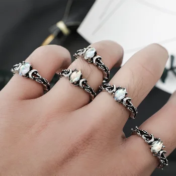Старое серебряное кольцо с двойным Лунным камнем, Геометрические кольца с лунными камнями, Модные женские кольца, подарок для свадебной вечеринки, ювелирные изделия