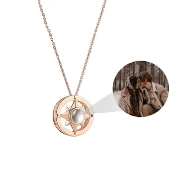 Персонализированный кулон с проекцией Звездного компаса, индивидуальная цепочка на ключицу с фотографией Для пары, ожерелье, Мемориальные украшения на Годовщину