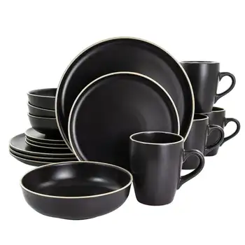 Набор круглой керамической посуды из 16 предметов черного цвета, Кухонные столовые приборы, Ложка, вилка, набор ножей Cubiertos portatiles con estuche Spoon Gif