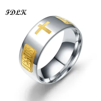 Религиозное кольцо FDLK с крестом Иисуса из нержавеющей Стали 8 мм, кольца для мужчин и женщин, подарок для вечеринки