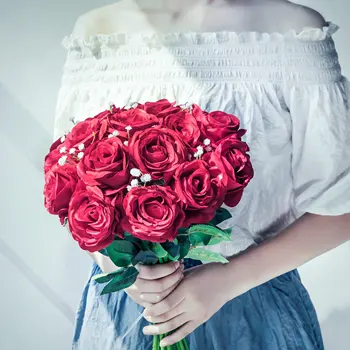 10 шт. искусственных роз, букеты с одним поддельным цветком на длинном стебле для украшения свадебной вечеринки, Домашний декор, букеты своими руками