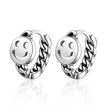 Винтажная круглая цепочка из стерлингового серебра 925 пробы с улыбающимся лицом, маленькие серьги-кольца для женщин oorbellen Creole