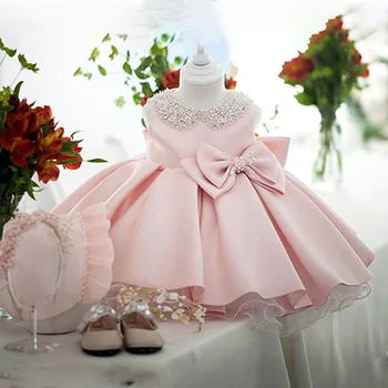 Детское Платье Принцессы Для Малышей, Белое Свадебное Атласное платье с Бантом на День Рождения, Платье Для Крещения Новорожденных, Одежда Для девочек