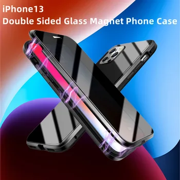 Магнитный Металлический Каркас Чехол Для Телефона Из Двухстороннего Закаленного Стекла HD Privacy Screen Cover для iPhone13 Pro Max 12 11 Xr Xs 78Plus Case