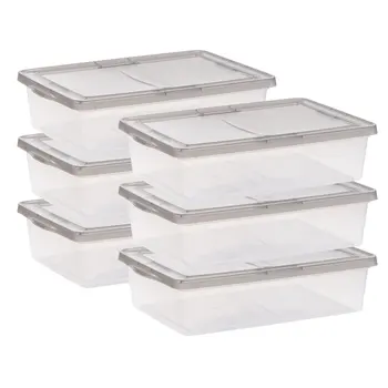 6 упаковок серых пластиковых ящиков для хранения под кроватью, прочный, вместительный и прозрачный органайзер на 28 кварт.