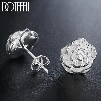 Серьги-гвоздики DOTEFFIL из серебра 925 пробы с розовыми цветами Для Женщин, модные свадебные украшения для Помолвки