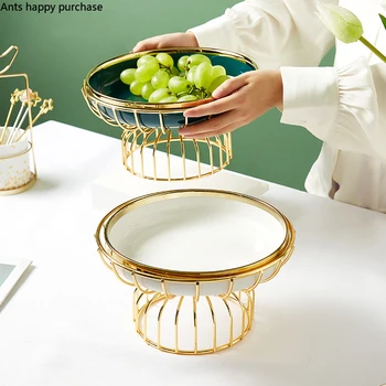 Металлокерамическая тарелка для фруктов, керамическая декоративная тарелка, пномпеньская экстракционная тарелка, белая и зеленая, для десерта и аперитива.